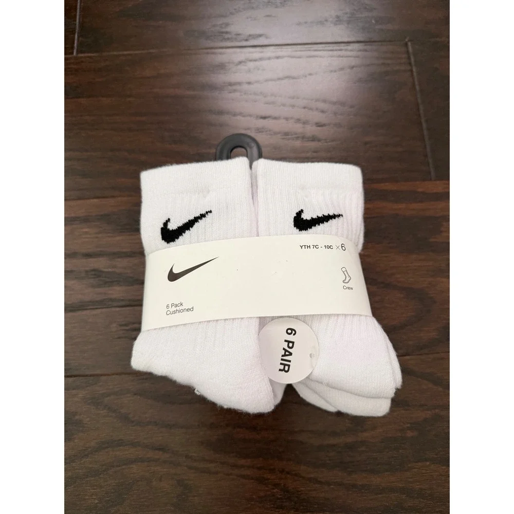Nike Kids 6 Pack Everyday Cushioned Crew Socks White RN0373-001 Size 7C-10C XXS